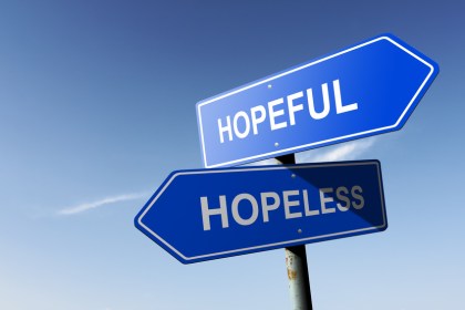 Hopeful and Hopeless directions.  Opposite traffic sign.